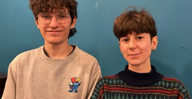 photo  angers, jeudi 29 janvier 2026. nicolas cuisinier, tête de liste, et nouk glemarec, en deuxième position, mèneront la liste angers ouvrière et révolutionnaire.  &copy;  co 