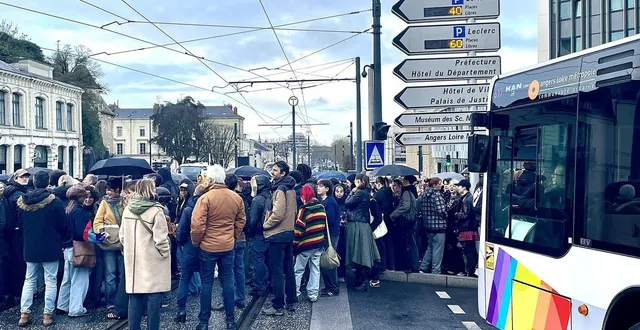 photo  postés quelques minutes devant le centre de congrès d’angers, les manifestantes et manifestants ont perturbé la circulation sur le boulevard carnot.  &copy;  ouest-france 