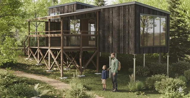 photo  un lodge en bois tout équipé en pleine nature au milieu des alpes mancelles. 31 sont prévus.  &copy;  bon air club 