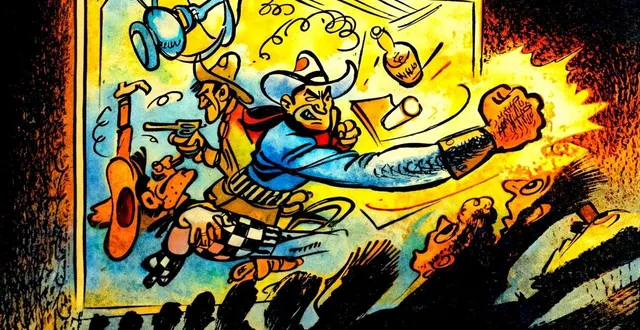 photo  le cinéma, grand vainqueur des distractions préférées des lecteurs d’ouest-france en 1955-1956. ce dessin de « perros » – que nous avons mis en couleur – est paru dans ouest-france lors du grand concours-référendum.  &copy;  archives ouest-france 