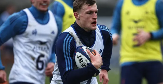 photo  émilien gailleton fait son retour dans le groupe du xv de france. le palois est ici à l’entraînement à marcoussis, le 5 février 2025.  &copy;  anne-christine poujoulat / afp 