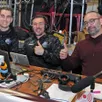 photo  cholet, la meilleraie, samedi 7 février 2026. tanguy penin, franck fayol et étienne boutin, le créateur de sportmediamat (de gauche à droite), le trio chargé de la couverture en direct du national à pétanque de cholet. 