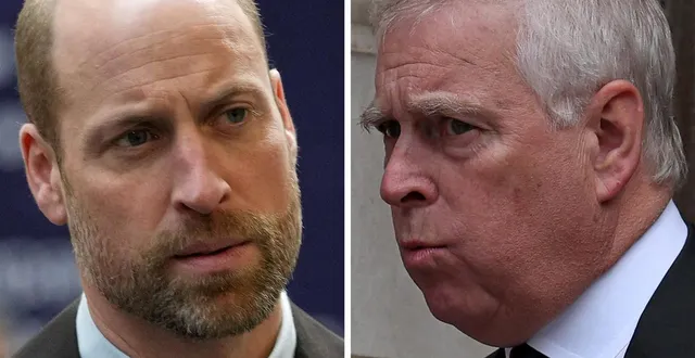 photo  le prince william (à gauche) lors d’une visite dans la ville de bristol, en angleterre, le 22 janvier 2026 ; et le prince déchu andrew, quittant la cathédrale de westminster à londres après une messe le 16 septembre 2025.  &copy;  alastair grant, adrian dennis / afp 