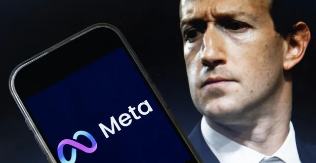 photo  cette illustration photographique, créée le 7 janvier 2025 à washington, d.c., montre une image de mark zuckerberg, pdg de meta, et une image du logo de meta.  &copy;  drew angerer / afp 