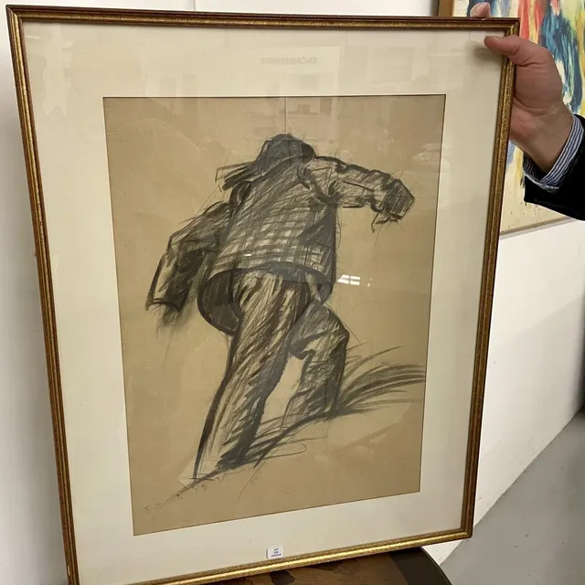 photo dessin au fusain d’un danseur bigouden, signé jean-julien lemordant, à vendre samedi 14 février 2026.  ©  ouest-france