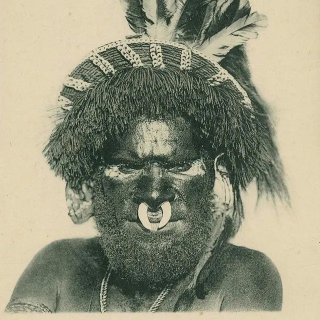 photo carte postale représentant un habitant de papouasie - nouvelle-guinée.  ©  collection musée de la carte postale