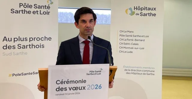 photo  adlric évain, directeur délégué du pôle santé sarthe et loir, au bailleul, lors des vœux de l’établissement le 30 janvier 2026.  &copy;  le maine libre – louis gohin 