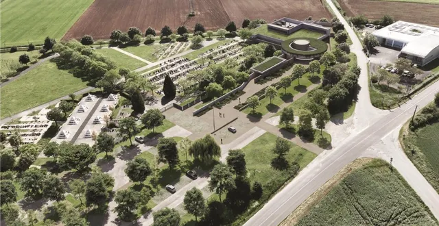 photo  sur cette esquisse, le futur crématorium et sa rotonde, à proximité de la médiathèque départementale (en haut à droite), se distinguent à peine dans le décor, à l’entrée de niort par la route de coulonges.  &copy;  ville de niort 