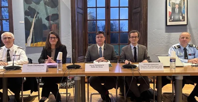 photo  de gauche à droite : renato cavarelli, directeur départemental de la police nationale, elodie casanovas, procureure d’alençon, hervé tourmente, préfet de l’orne, christophe bogliolo, procureur d’argentan, et alexandre vignau, commandant du groupement de gendarmerie de l’orne.  &copy;  ouest-france 