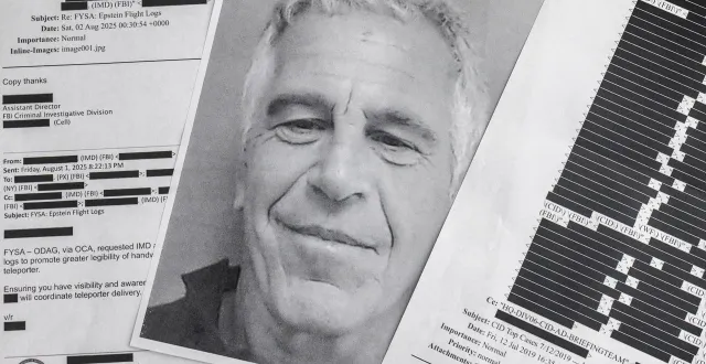 photo  exemplaires imprimés des dossiers jeffrey epstein à miami, en floride, le 10 février 2026.  &copy;  cristobal herrera-ulashkevich/epa/maxppp 