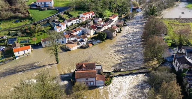 photo  crue de la sèvre nantaise à saint-laurent-sur-sèvre, après le passage de la tempête nils, jeudi 12 février 2026.  &copy;  franck dubray / ouest france 