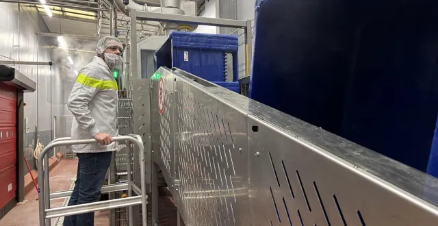 photo  parmi les actions mises en place par la normandise pour réduire sa consommation en eau, l’industriel a installé ce tunnel de lavage des bacs, qui remplace le nettoyage manuel au jet.  &copy;  ouest-france 