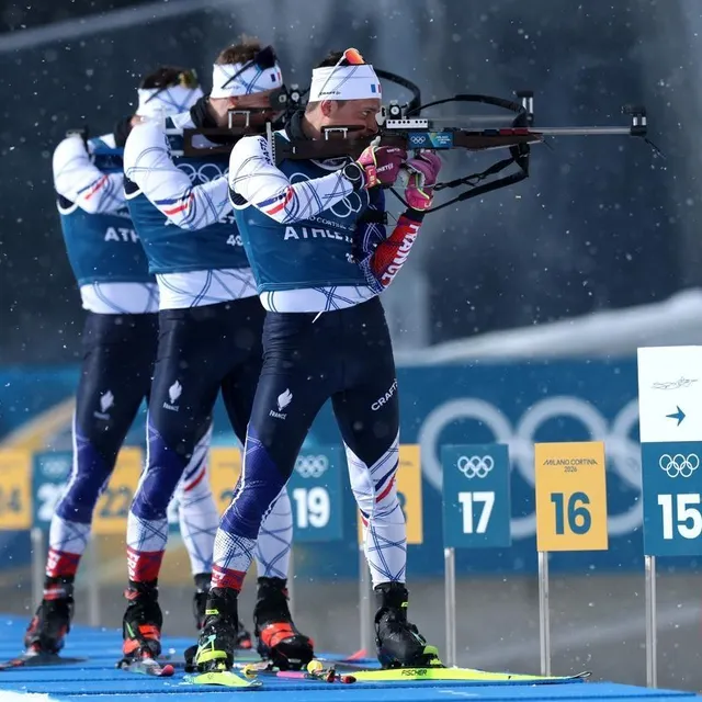 photo oscar lombardot est remplaçant en équipe de france masculine de biathlon aux jeux de milan-cortina. il se doit d’être prêt au cas où… et participe activement à tous les entraînements des bleus.  ©  michael steele/getty images via afp