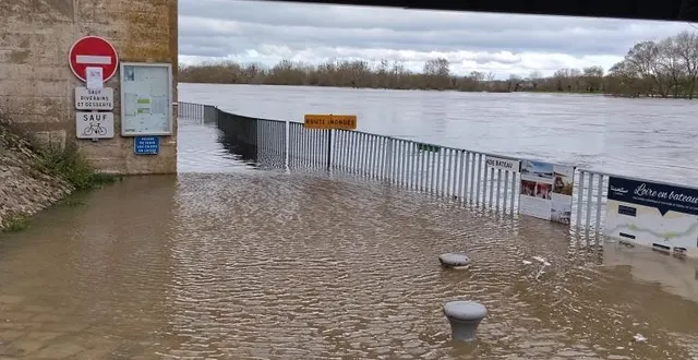 photo  saint-florent-le-vieil (maine-et-loire), samedi 14 février 2026. passage de la loire à vélo, la promenade julien-gracq est submergée par la loire.  &copy;  co 