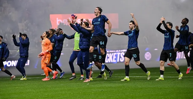 photo  les joueurs de l’inter milan célèbrent leur victoire  &copy;  piero cruciatti / afp 
