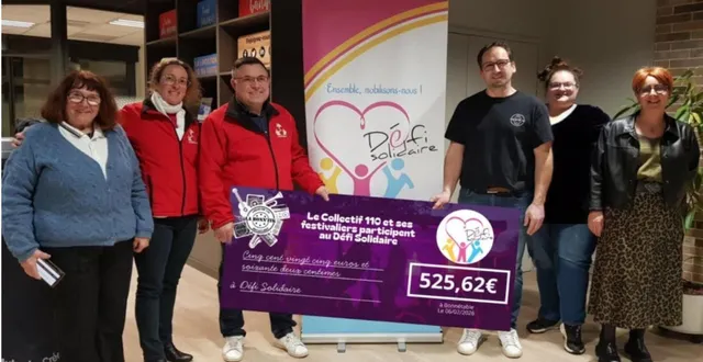 photo  catherine gilot, delphine coquin et christophe bunas aux côtés de sylvain pasquier, marine et estelle pour le collectif 110.  &copy;  le maine libre 