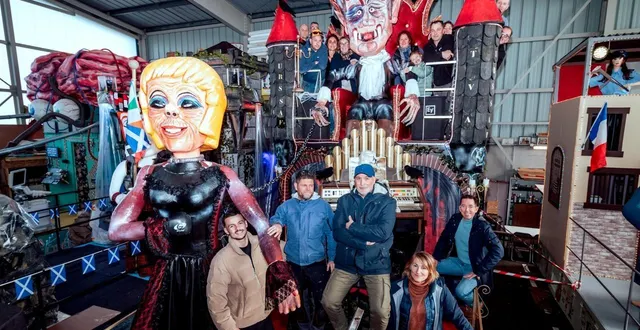 photo  le char les raisins-con-tour-nable, qui présentent une caricature d’emmanuel et brigitte macron, sera dévoilé au public ce dimanche dans les rues de granville.  &copy;  ouest-france/julien picaud 