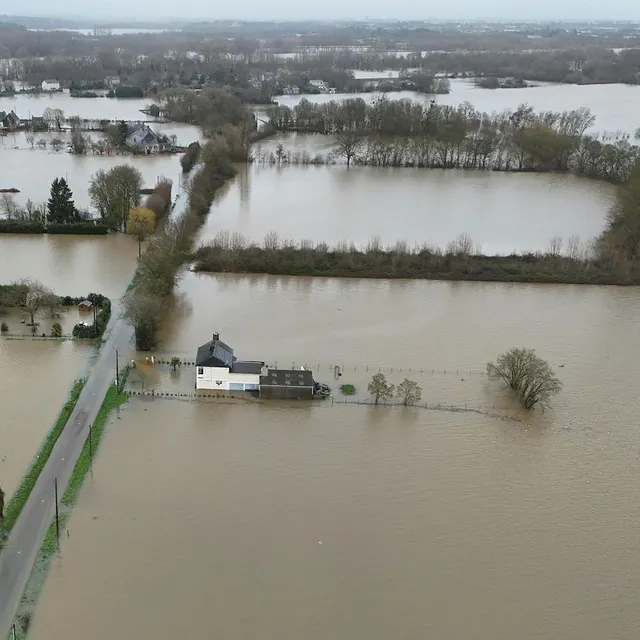 photo à denée (maine-et-loire), le dimanche 15 février 2026, le hameau des aireaux est quasiment coupé de la commune de denée.  ©  vincent michel / ouest-france