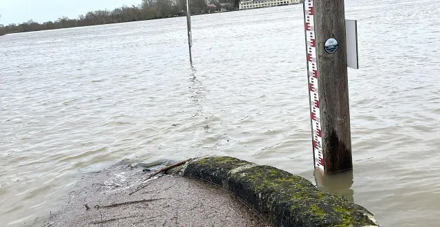 photo  au niveau du pont dumnacus, le niveau de la loire atteignait, ce lundi 16 février au matin, quasiment les 4,90 m. et il n’a pas fini de monter…  &copy;  ouest-france 