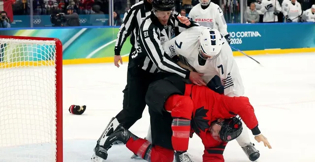 photo  pierre crinon s’est battu contre le canadien tom wilson durant les jo 2026.  &copy;  bruce bennett / getty images via afp 