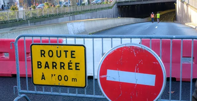 photo  à angers (maine-et-loire), ce mardi 17 février 2026, les trémies des voies sur berges sont fermées à la circulation.  &copy;  simon torlotin / ouest-france 