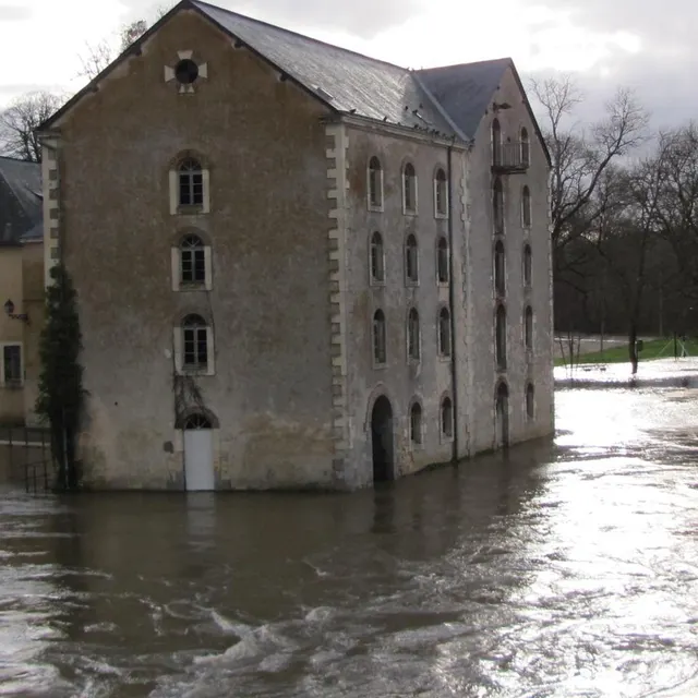 photo le moulin de malicorne avait les pieds dans l’eau ce mardi 17 février 2026.  ©  ouest-france