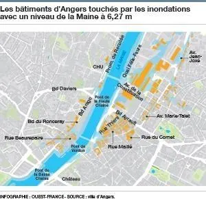 photo  la ville d’angers se prépare à plusieurs niveaux d’inondations, en fonction de l’évolution de la cote de la maine  &copy;  infographie ouest-france 