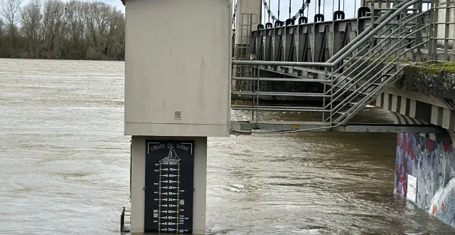 photo  à la station de montjean-sur-loire (maine-et-loire), le fleuve en crue affiche des débits proches de ses records historiques.  &copy;  ouest-france 