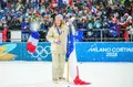 photo  océane michelon a remporté l’or olympique sur la mass start. 
