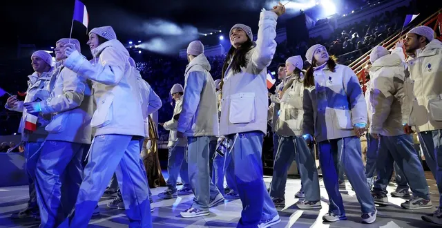 photo  une partie de la délégation française lors de la cérémonie de clôture des jeux olympiques, dimanche 23 février.  &copy;  sarah stier / getty images via afp 