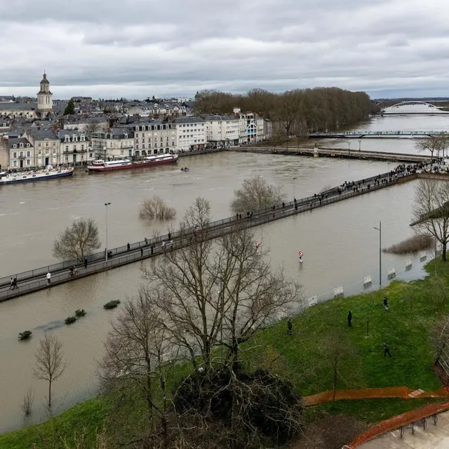 photo angers, le samedi 21 février 2026. le niveau de la maine a atteint celui de décembre 1982.  ©  co - régine lemarchand