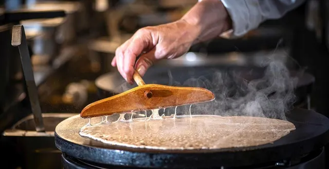 photo  la pâte à crêpe ou galette s’étale sur le billig à l’aide d’une rozell.  &copy;  olivier marie / bretons en cuisine 