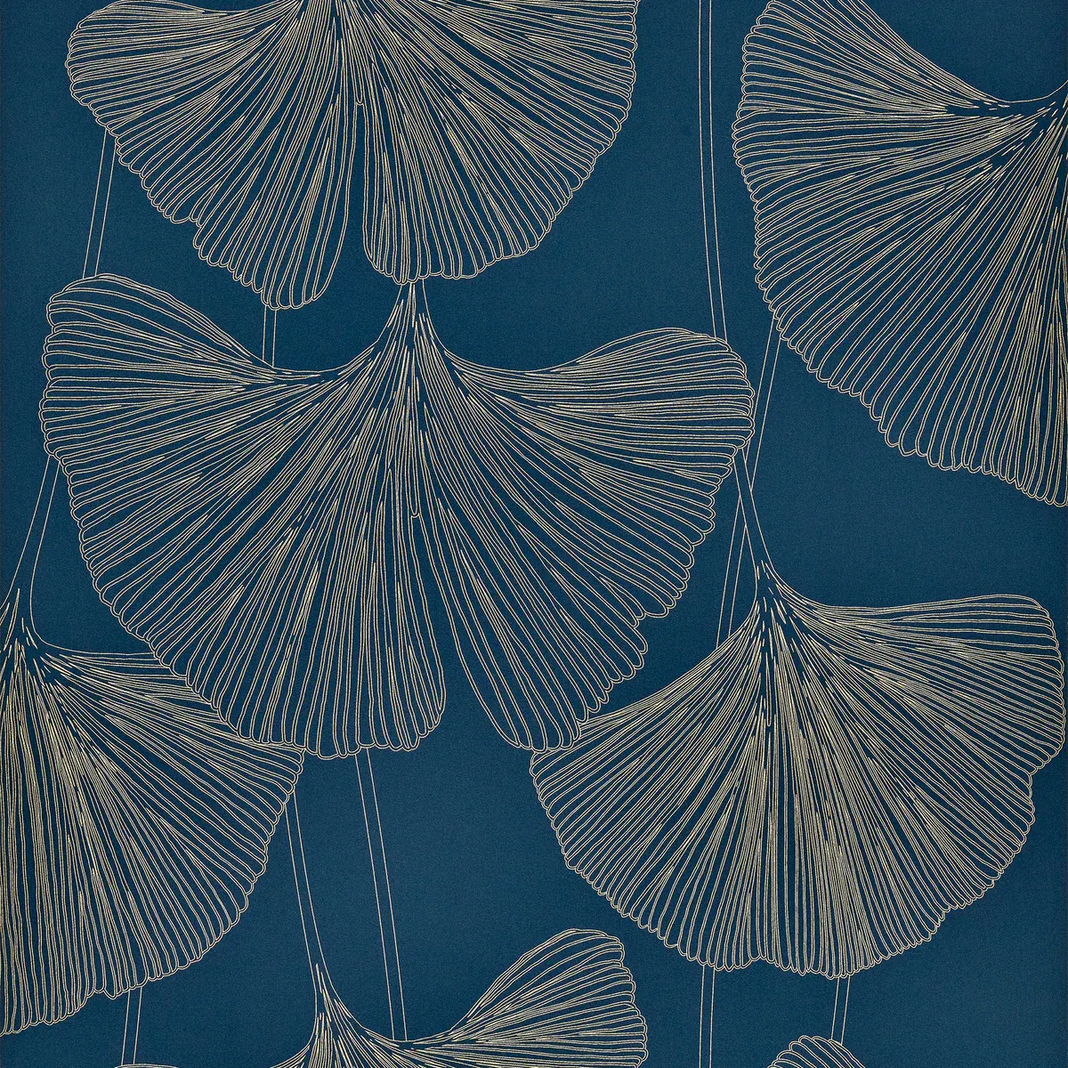 Papier peint bleu nuit GINKGO, 53 cm x 10 m