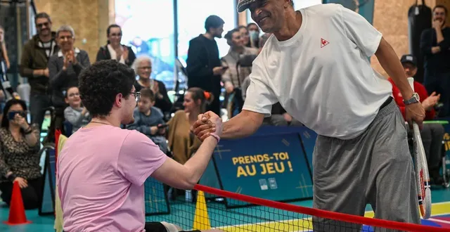 photo  angers, centre des capucins, le 24 février 2026. amputé d’une jambe, hugo a pu échanger quelques balles avec le grand yannick noah.  &copy;  laurent combet 