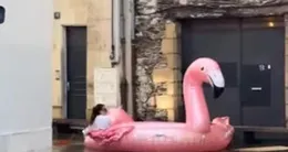 Info insolite  une « bouée flamant rose géante » a pu être aperçue dans les rues d’angers ces derniers jours (maine-et-loire). 