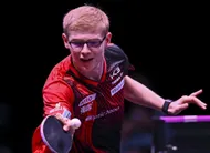photo  félix lebrun lors de son match contre patrick franziska lors du wtt champions de doha le 7 janvier 2026. 