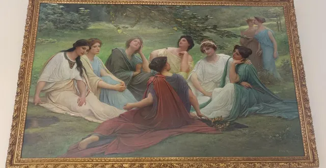 photo  le tableau restauré « détente » dit « les muses » de lionel royer est exposé aux récollets.  &copy;  le maine libre 