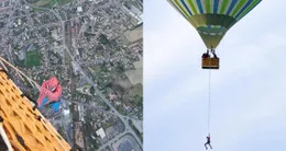 Info insolite  rémi ouvrard veut battre un record du monde en se suspendant sous une montgolfière à plus de 3 000 mètres d’altitude. il s’est exercé à 1 200 m le 1er mars. 