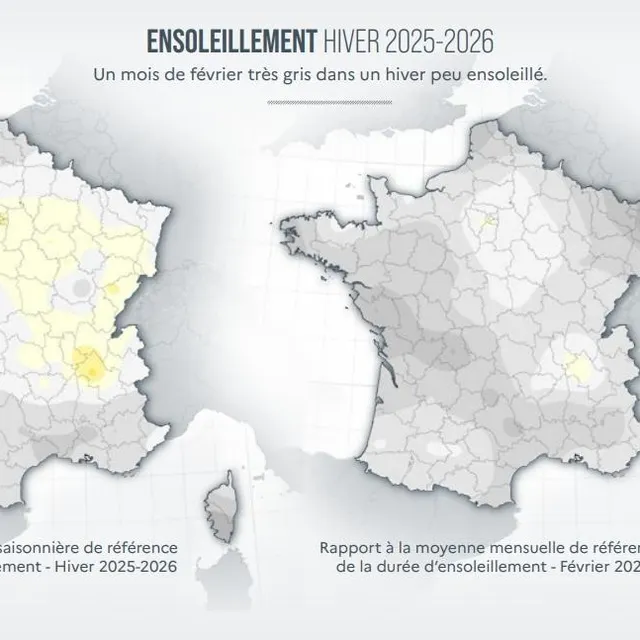 photo l’ensoleillement de l’hiver 2025-2026 a été déficitaire sur une grande partie de la france.  ©  meteo france