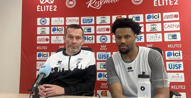 photo  contre blois le vendredi 6 mars 2026, dexter akanno (à droite), deuxième recrue hivernale du caen bc, va découvrir la normandie et ses nouvelles couleurs.  &copy;  ouest-france 