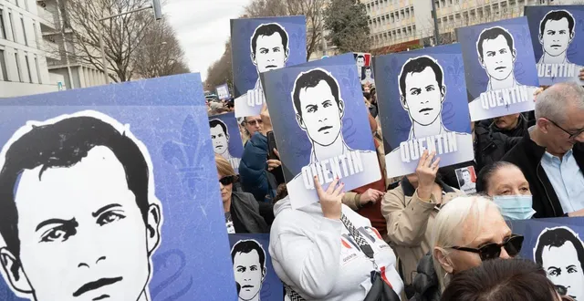 photo  des manifestants d’extrême droite après la mort de quentin deranque à lyon, le 22 février 2026.  &copy;  felice rosa/hans lucas via afp 