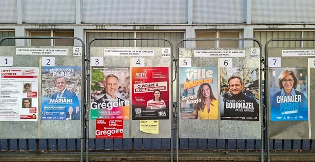 photo  les affiches officielles des candidats à la mairie de paris pour le premier tour des élections municipales du 15 mars 2026.  &copy;  riccardo milani / hans lucas via afp 