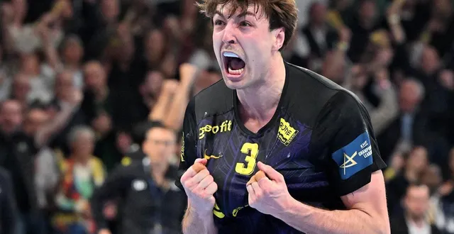 photo  la joie extatique de thibaud briet après la victoire à l’arraché du hbc nantes face à veszprém pour la 13e journée de ligue des champions, jeudi 5 mars 2026.  &copy;  jérôme fouquet 