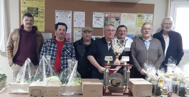 photo  la société les buttes de beaufort-en-anjou a accueilli la finale du challenge imh franck haye samedi 14 février. 56 équipes ont participé à ce challenge remporté par l’équipe composée de jean-luc lachaize, laurent chaussepied et claude cassin. ils se sont imposés face au trio composé d’alexis hervé, cédric et mathieu mauboussin. prochain challenge : les jean, un sociétaire et un invité. à noter : le 28 mars, la société organisera un concours de belote. les inscriptions sont prises auprès de josette roumy au 06 10 60 26 55.  &copy;  document remis 