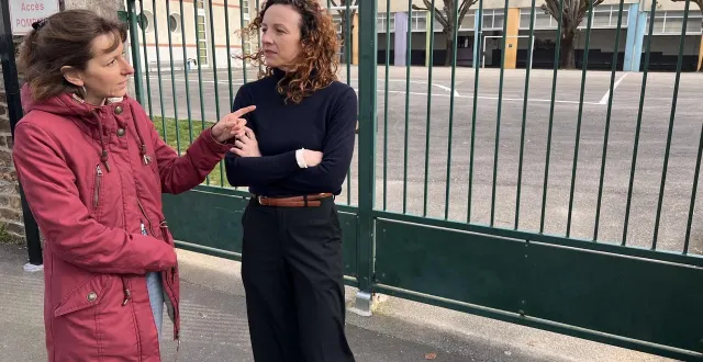 photo  dorine chartier et céline chauveau, des collectifs des parents d’élèves et des riverains du boulevard voisin, devant la cour de l’école longchamp, qu’elles voudraient voir végétalisée.  &copy;  ouest-france 