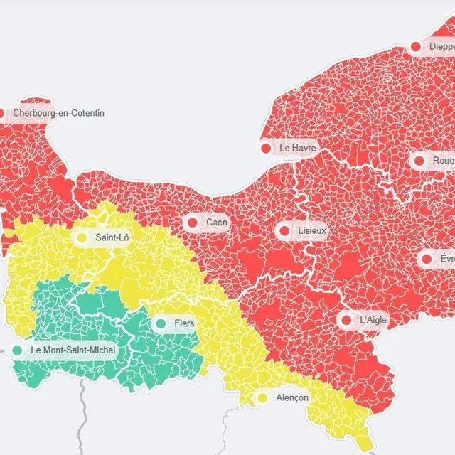 photo la carte de la qualité de l’air publiée par atmo normandie pour la journée du dimanche 8 mars 2026.  ©  capture d’écran / atmo normandie