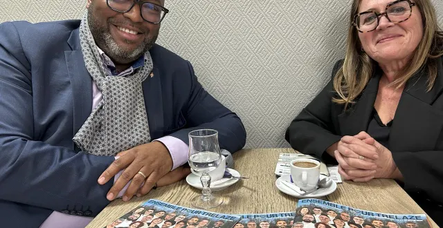 photo  trélazé, vendredi 6 mars 2026. accompagné de son binôme, véronique pineau, le maire sortant de trélazé, lamine naham.  &copy;  co - fabienne supiot 