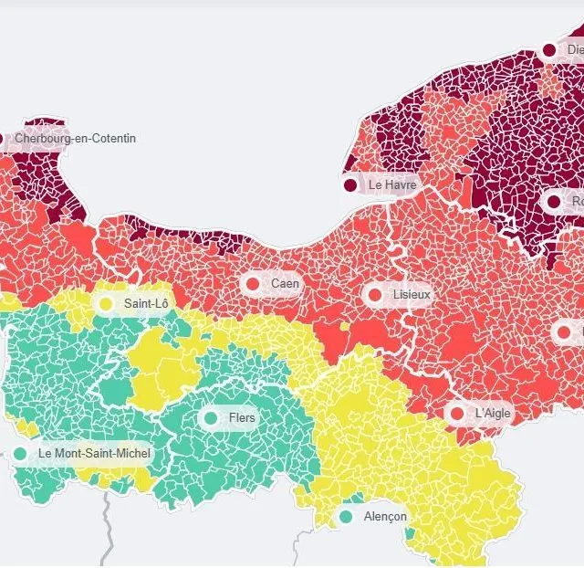 Ce dimanche 8 mars 2026, une grande partie de la Normandie est concernée par la pollution de l’air aux particules fines. Capture d’écran Atmo photo ce dimanche 8 mars 2026, une grande partie de la normandie est concernée par la pollution de l’air aux particules fines. © capture d’écran atmo