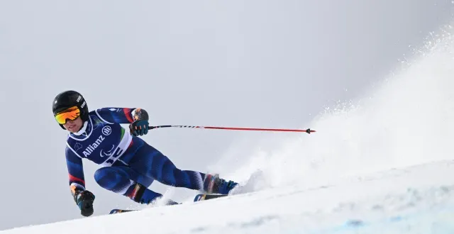 photo  jules segers s’empare du bronze sur le super-g aux jeux paralympiques de milan-cortina ce lundi 9 mars.  &copy;  dario belingheri / afp 