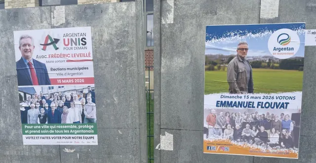 photo  un des panneaux électoraux avec les affiches des deux candidats, frédéric leveillé (à gauche) et emmanuel flouvat.  &copy;  ouest-france 